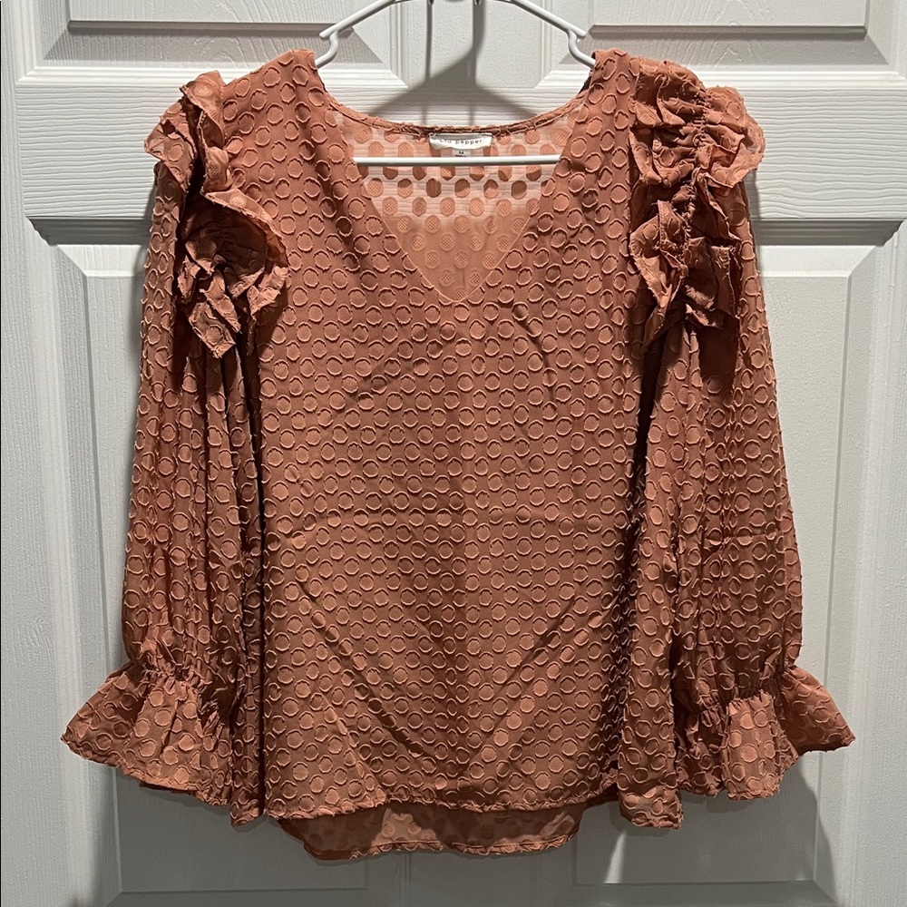Blu Pepper Textured Blouse in Soft Brown